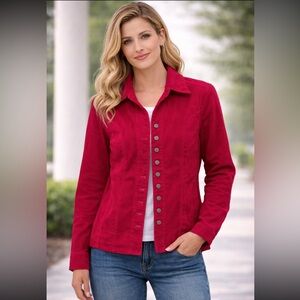 Christopher & Banks Stretch Corduroy Button-Front Jacket Raspberry Red — Size S